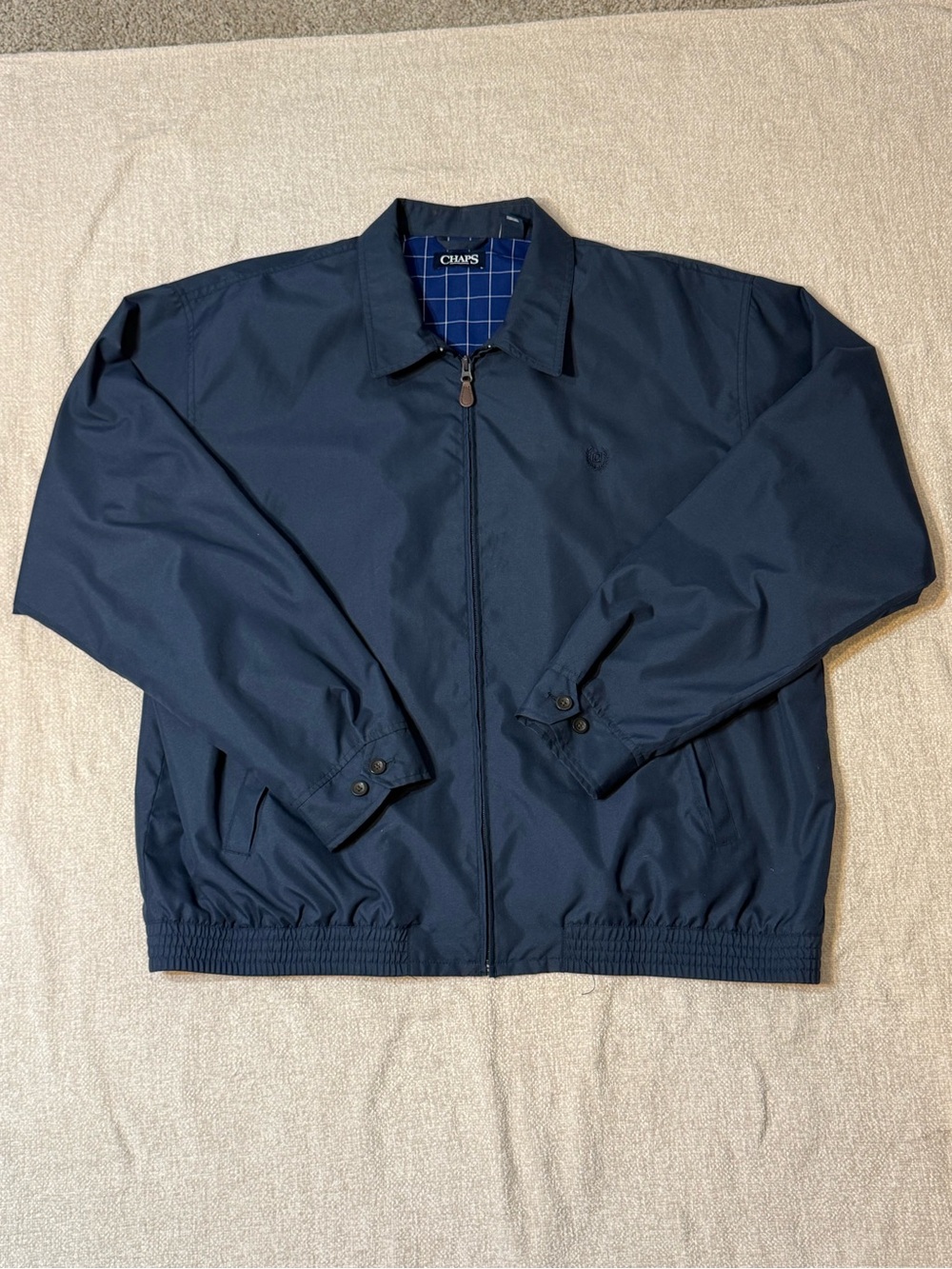 Vintage Chaps Ralph Lauren XXL Navy Harrington Jacket Y2K Preppy Plaid Line